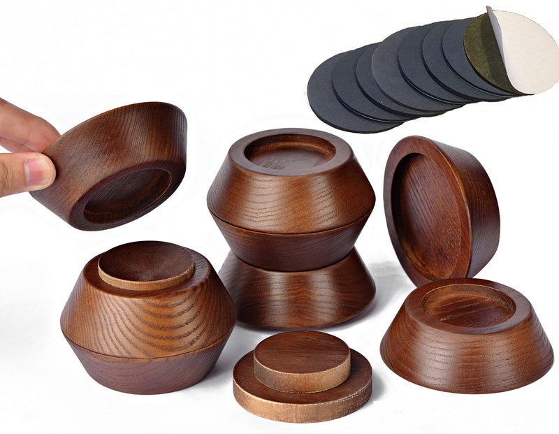 FASONLA Bed Risers, Furniture Risers (Set of 8-Height 1") Can be Adjusted to 2'' 3''or 4'', Lifts Furniture Risers, Solid Natural Wood Risers, Non-Slip Recessed Hole (Walnut Color) - Image 1